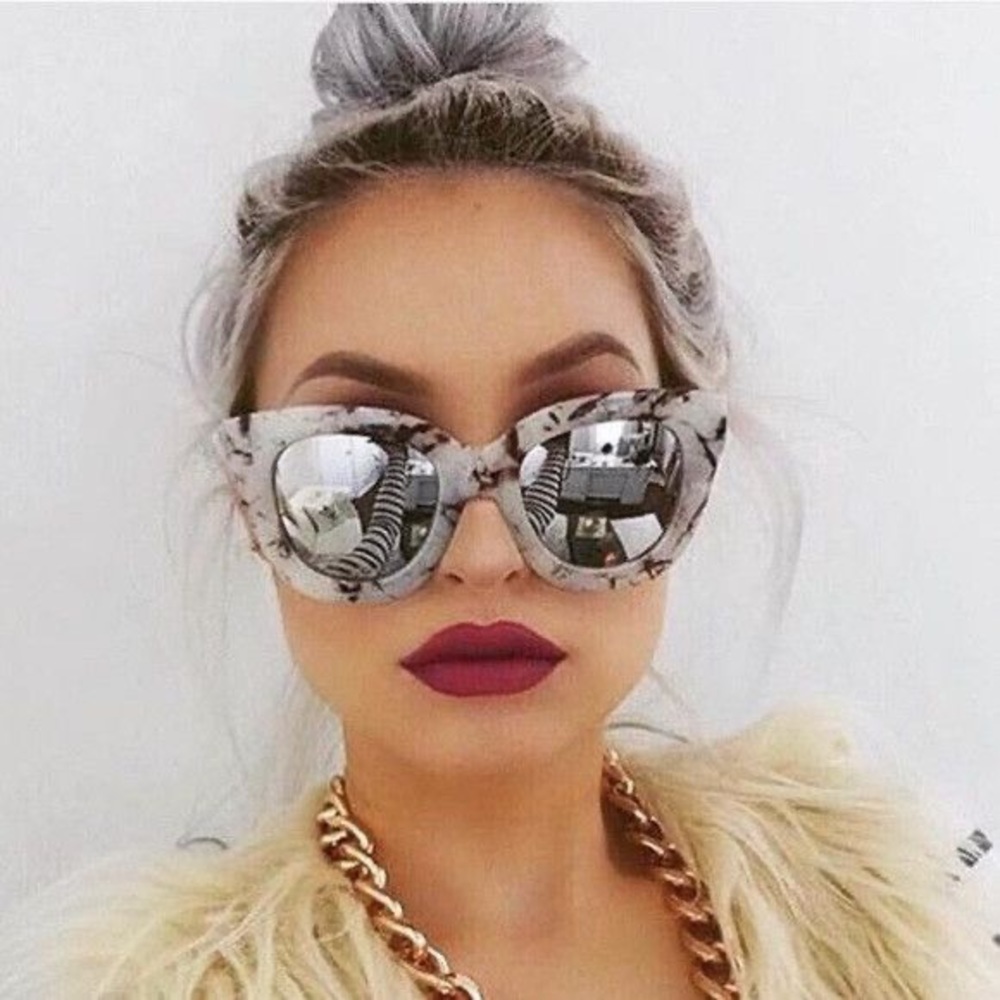 Quay White Black Marble Mirrored Lenses Oversized Retro Sunglasses Square